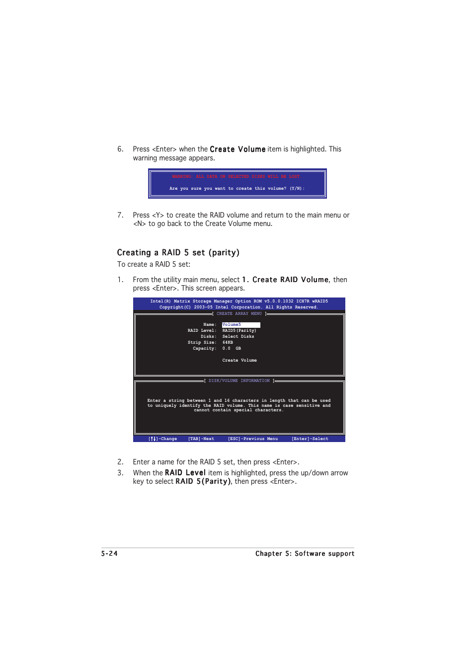 Creating a raid 5 set (parity) | Asus P5LD2-V User Manual | Page 132 / 144