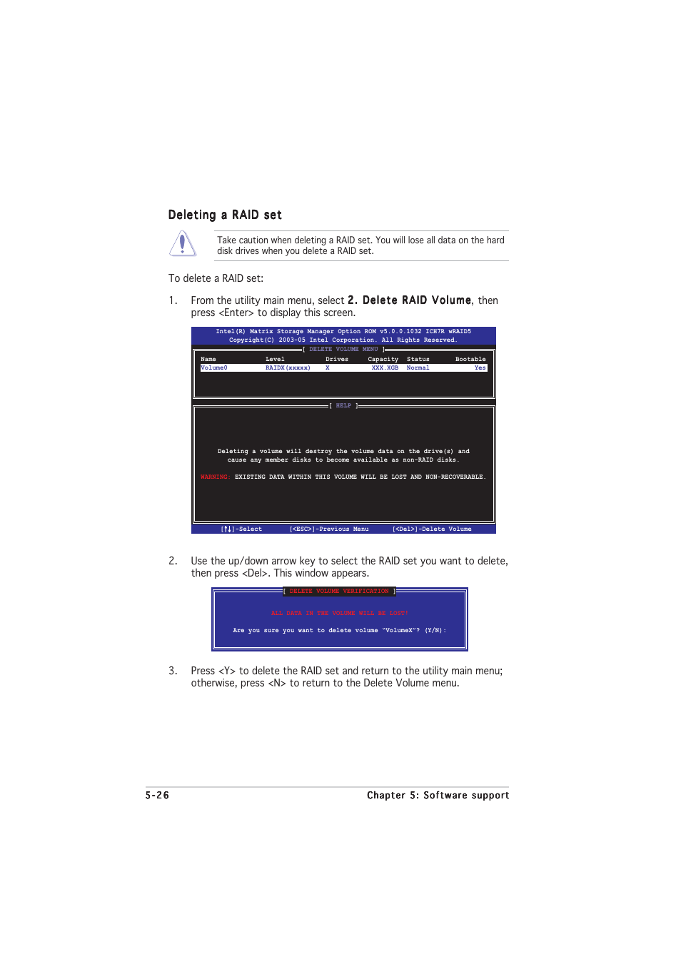 Deleting a raid set | Asus P5LD2-V User Manual | Page 134 / 144