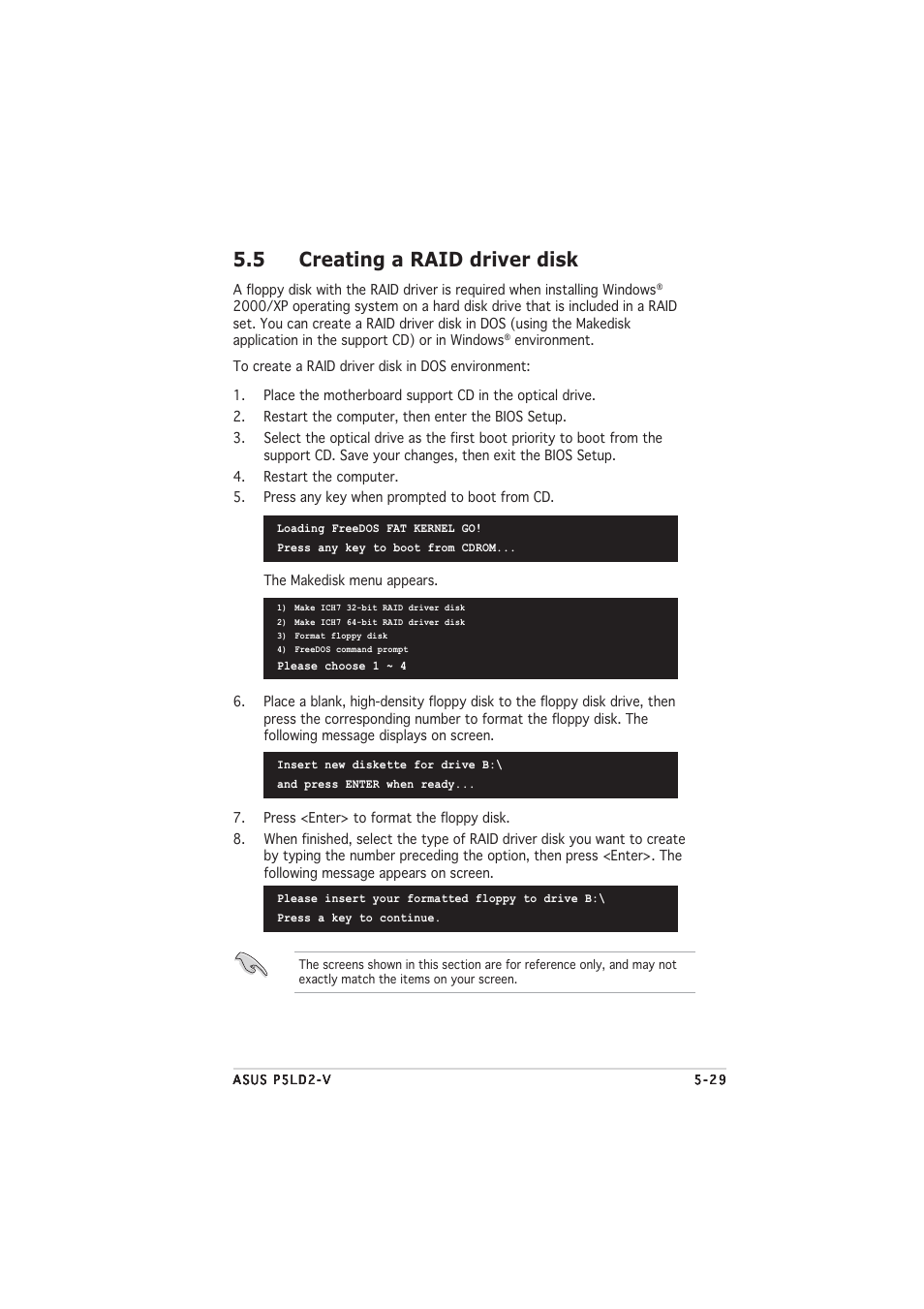 5 creating a raid driver disk | Asus P5LD2-V User Manual | Page 137 / 144