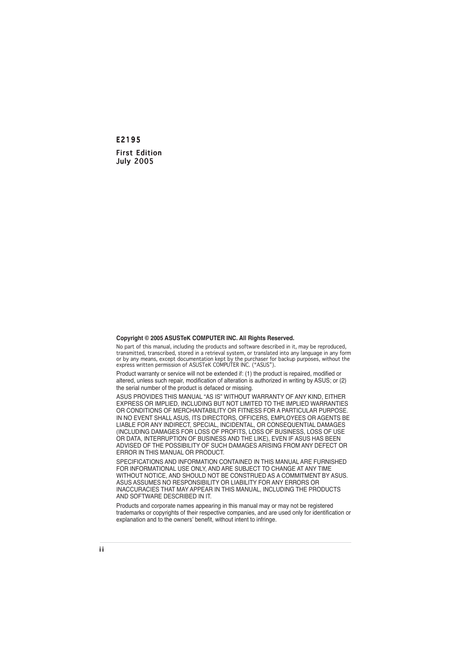 Asus P5LD2-V User Manual | Page 2 / 144