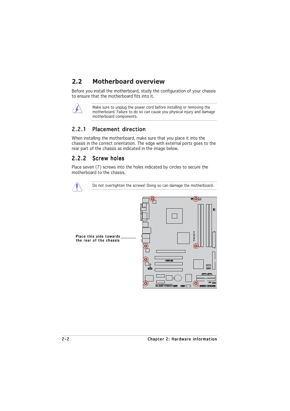 2 motherboard overview | Asus P5LD2-V User Manual | Page 26 / 144