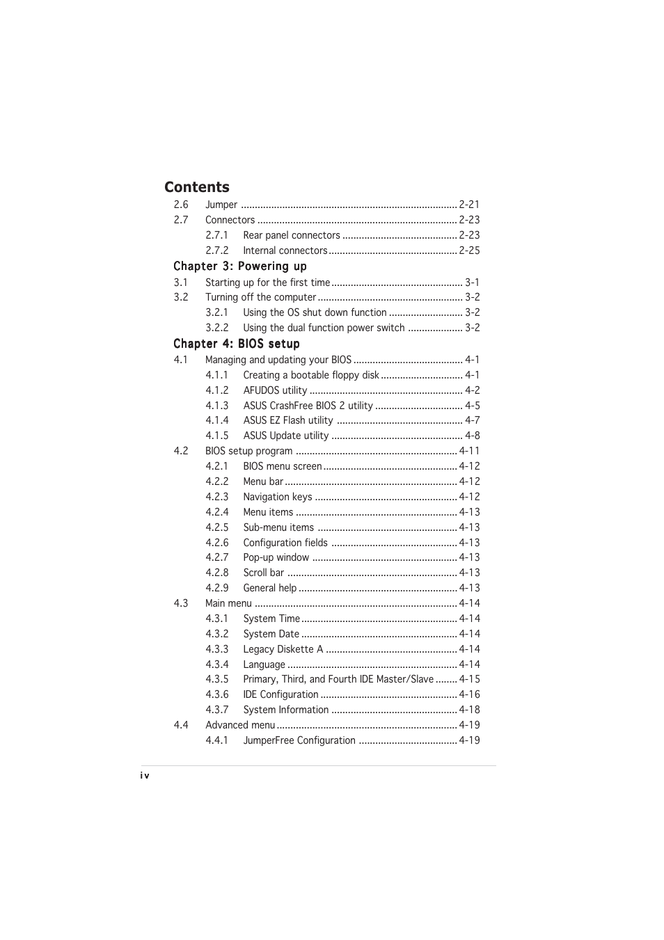 Asus P5LD2-V User Manual | Page 4 / 144