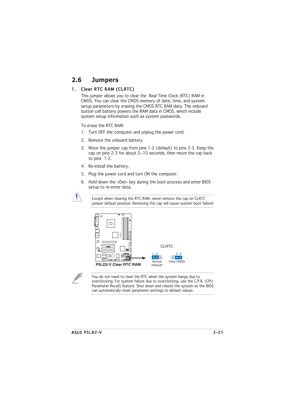 6 jumpers | Asus P5LD2-V User Manual | Page 45 / 144