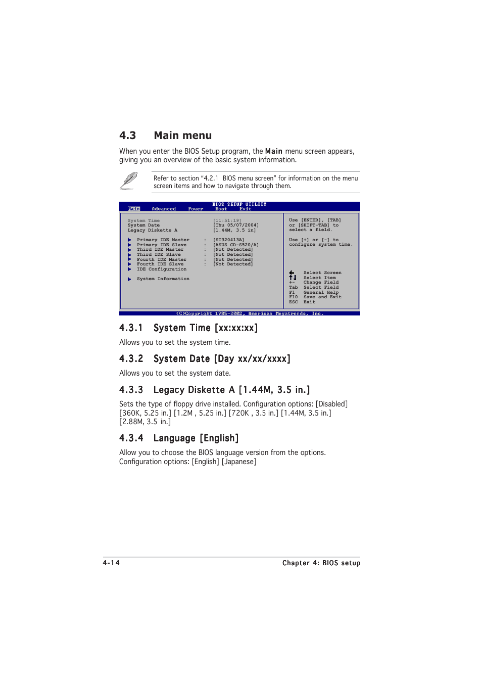 3 main menu | Asus P5LD2-V User Manual | Page 76 / 144