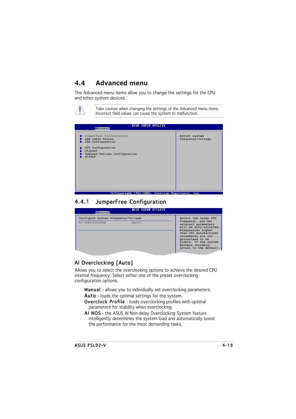 4 advanced menu | Asus P5LD2-V User Manual | Page 81 / 144