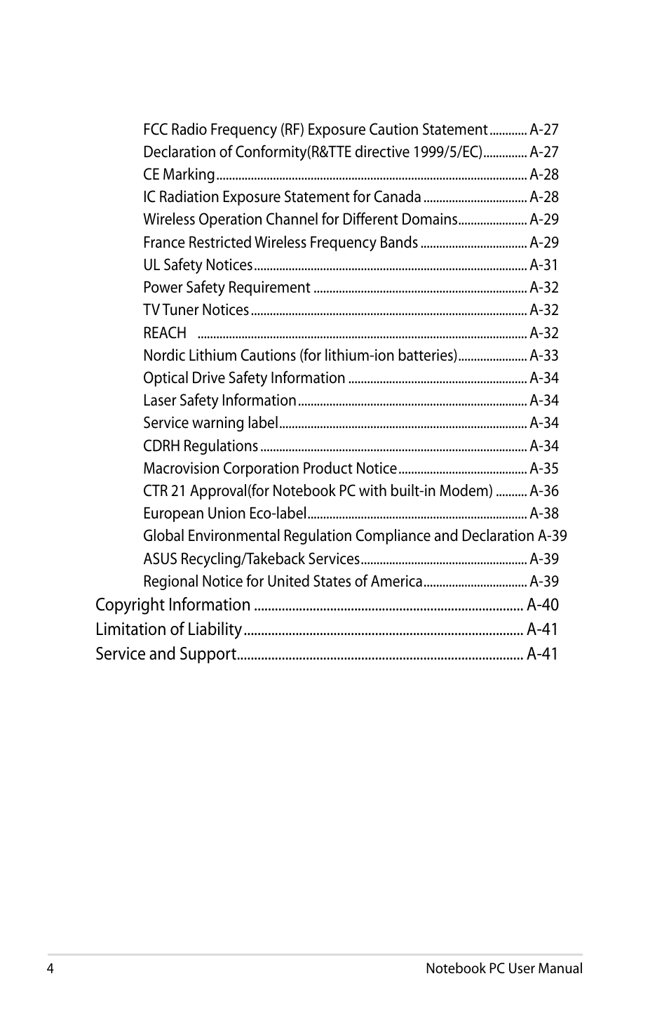 Asus R401JV User Manual | Page 4 / 118