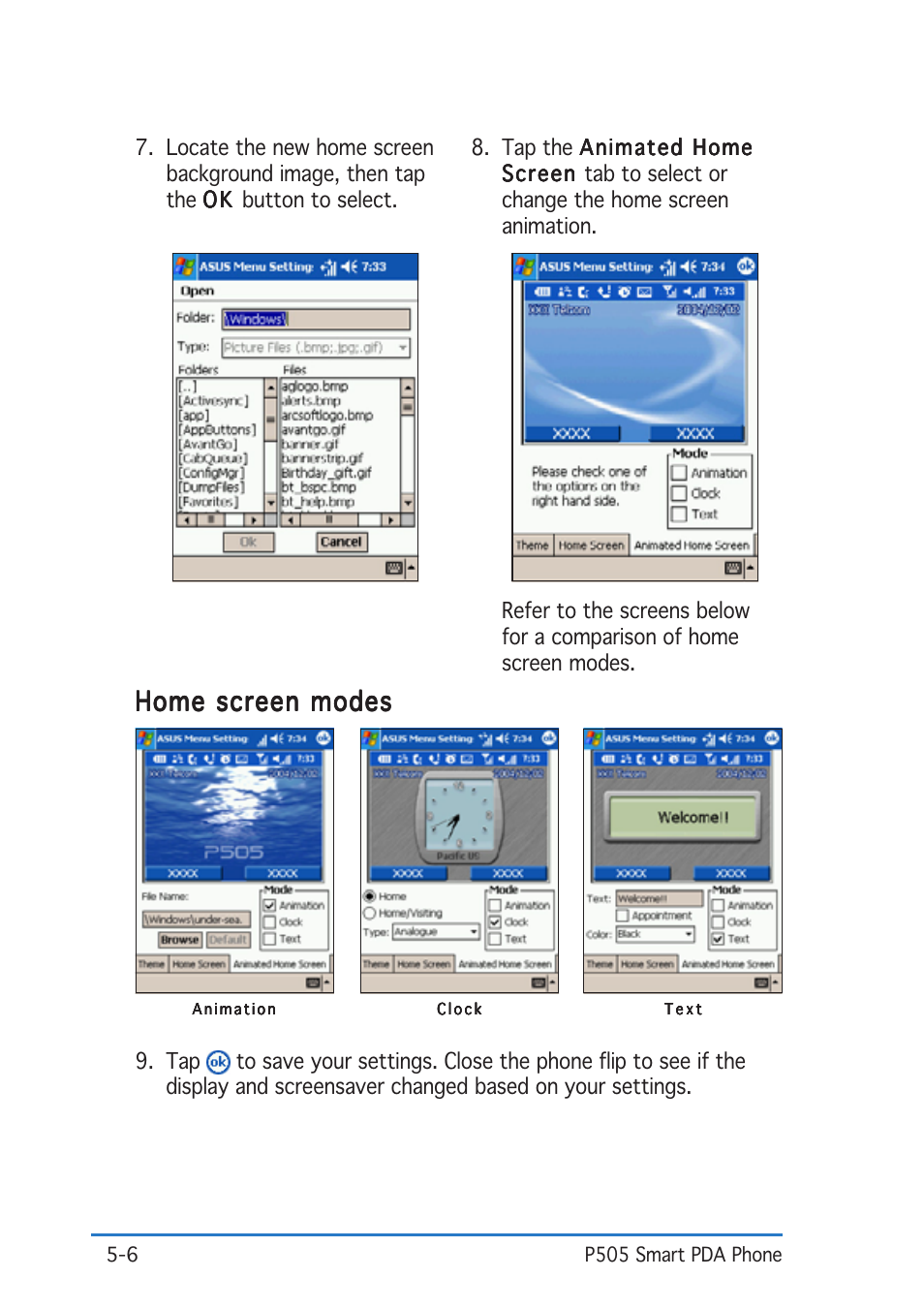 Home screen modes | Asus P505 User Manual | Page 106 / 326