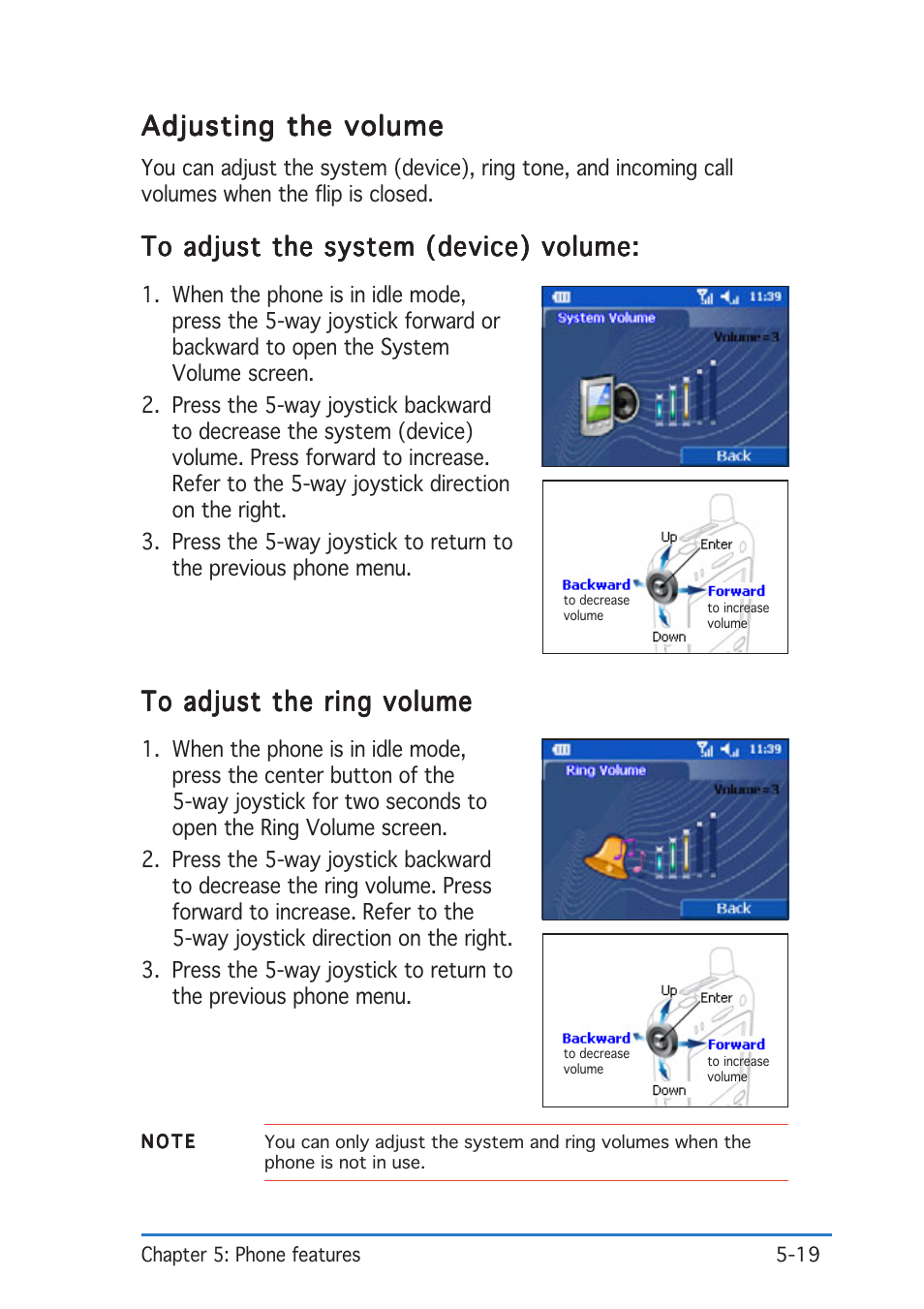 Adjusting the volume | Asus P505 User Manual | Page 119 / 326