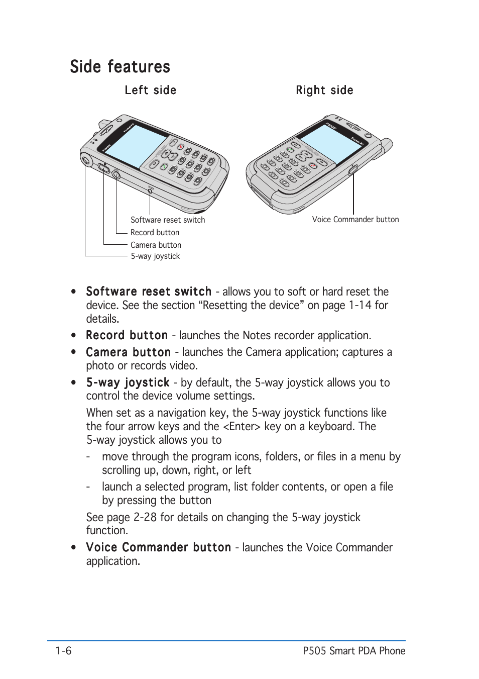 Side features | Asus P505 User Manual | Page 12 / 326