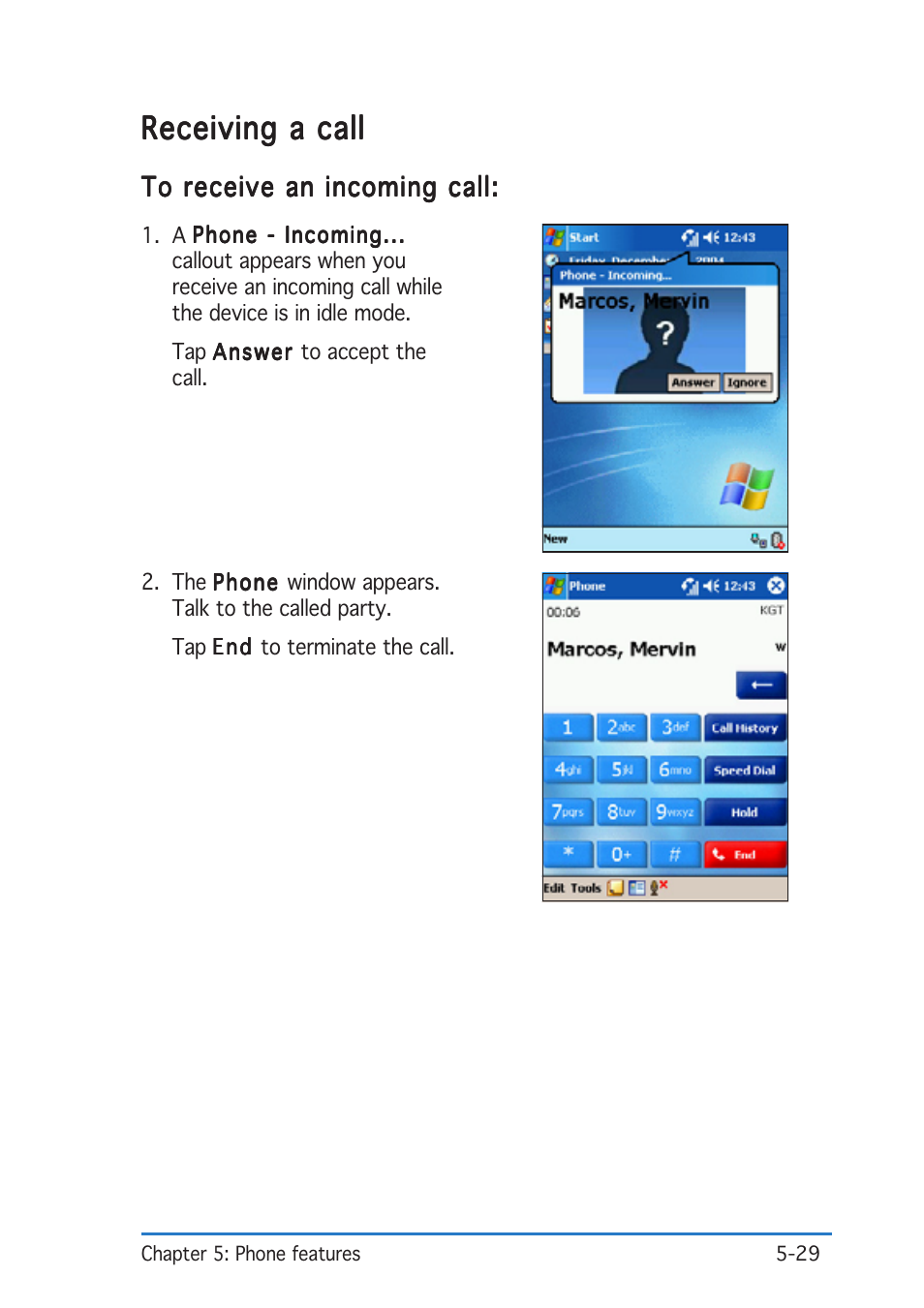 Receiving a call | Asus P505 User Manual | Page 129 / 326