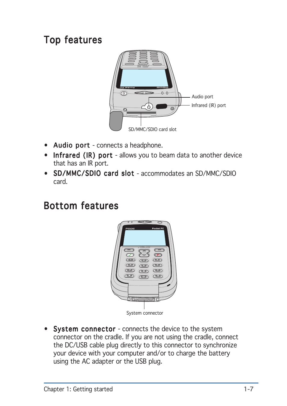 Top features, Bottom features | Asus P505 User Manual | Page 13 / 326