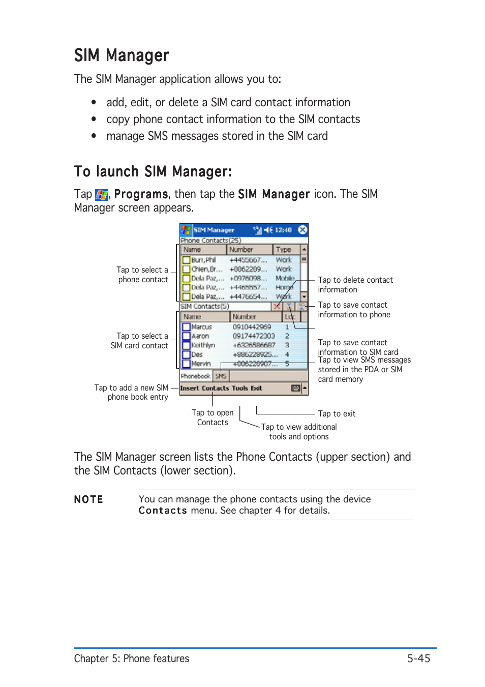 Sim manager | Asus P505 User Manual | Page 145 / 326