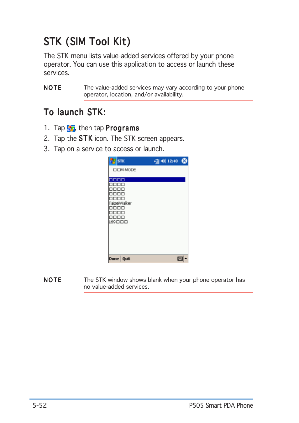 Stk (sim tool kit) | Asus P505 User Manual | Page 152 / 326