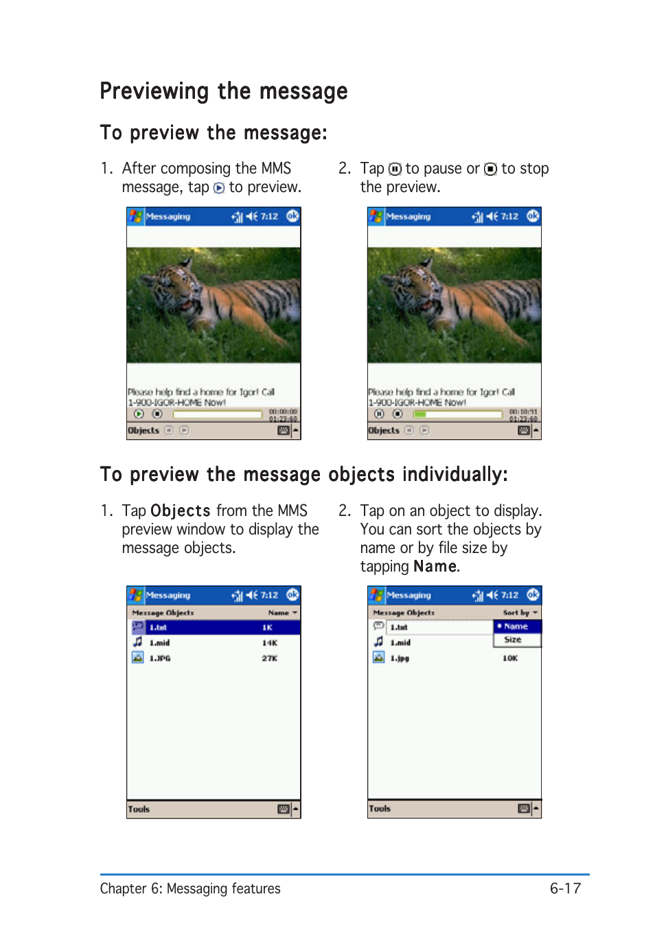 Previewing the message | Asus P505 User Manual | Page 169 / 326