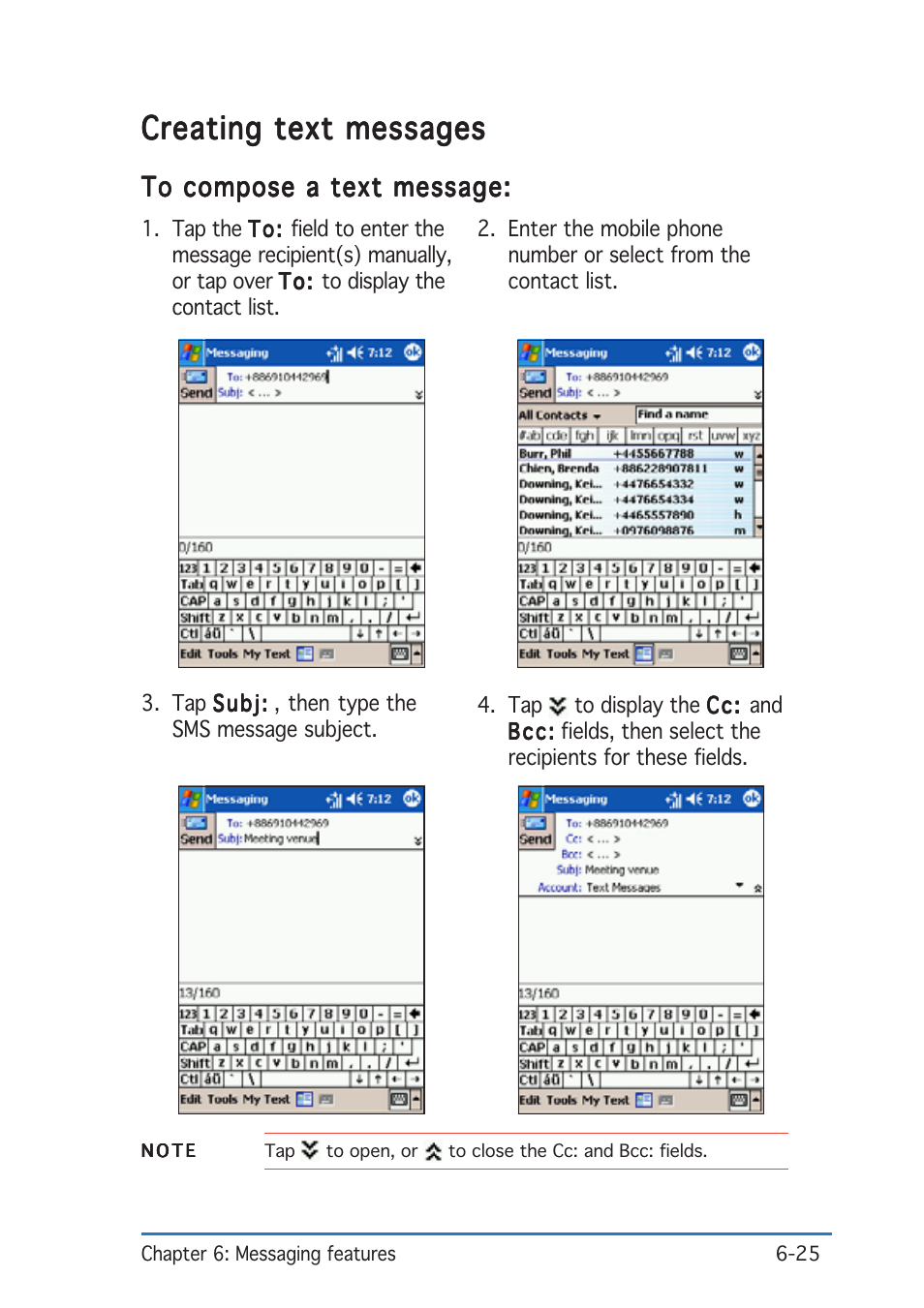 Creating text messages | Asus P505 User Manual | Page 177 / 326