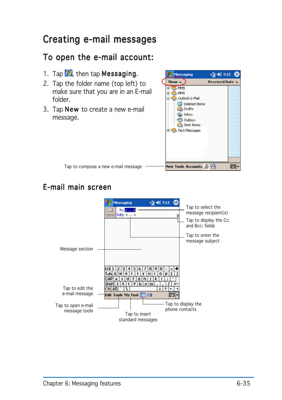 Creating e-mail messages | Asus P505 User Manual | Page 187 / 326