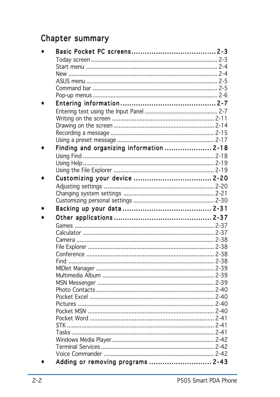 Chapter summary | Asus P505 User Manual | Page 22 / 326