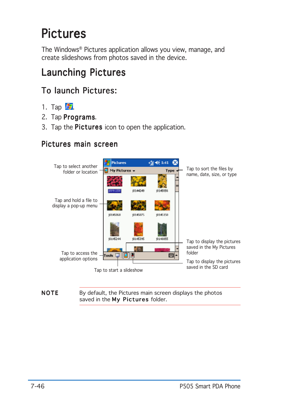 Pictures, Launching pictures | Asus P505 User Manual | Page 238 / 326