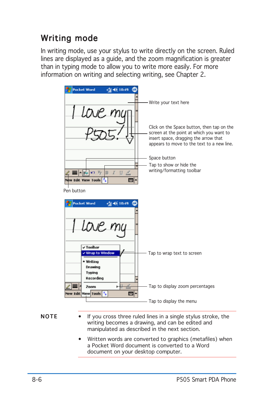 Writing mode | Asus P505 User Manual | Page 250 / 326