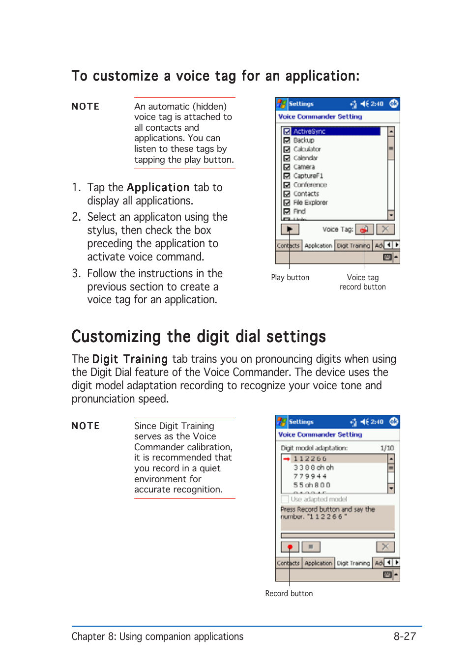 Customizing the digit dial settings | Asus P505 User Manual | Page 271 / 326