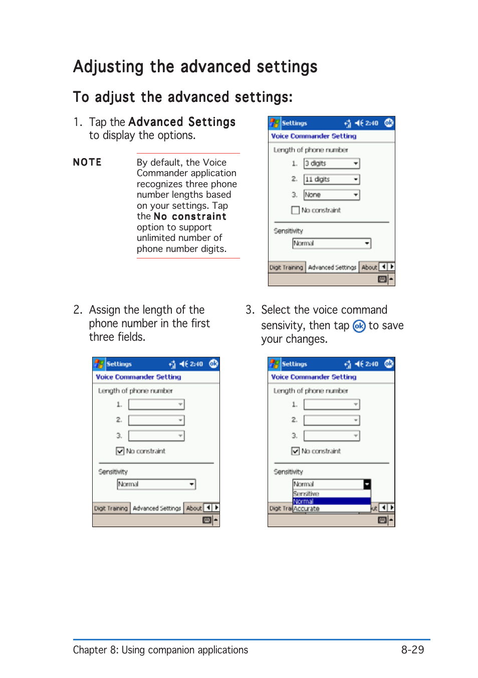 Adjusting the advanced settings | Asus P505 User Manual | Page 273 / 326