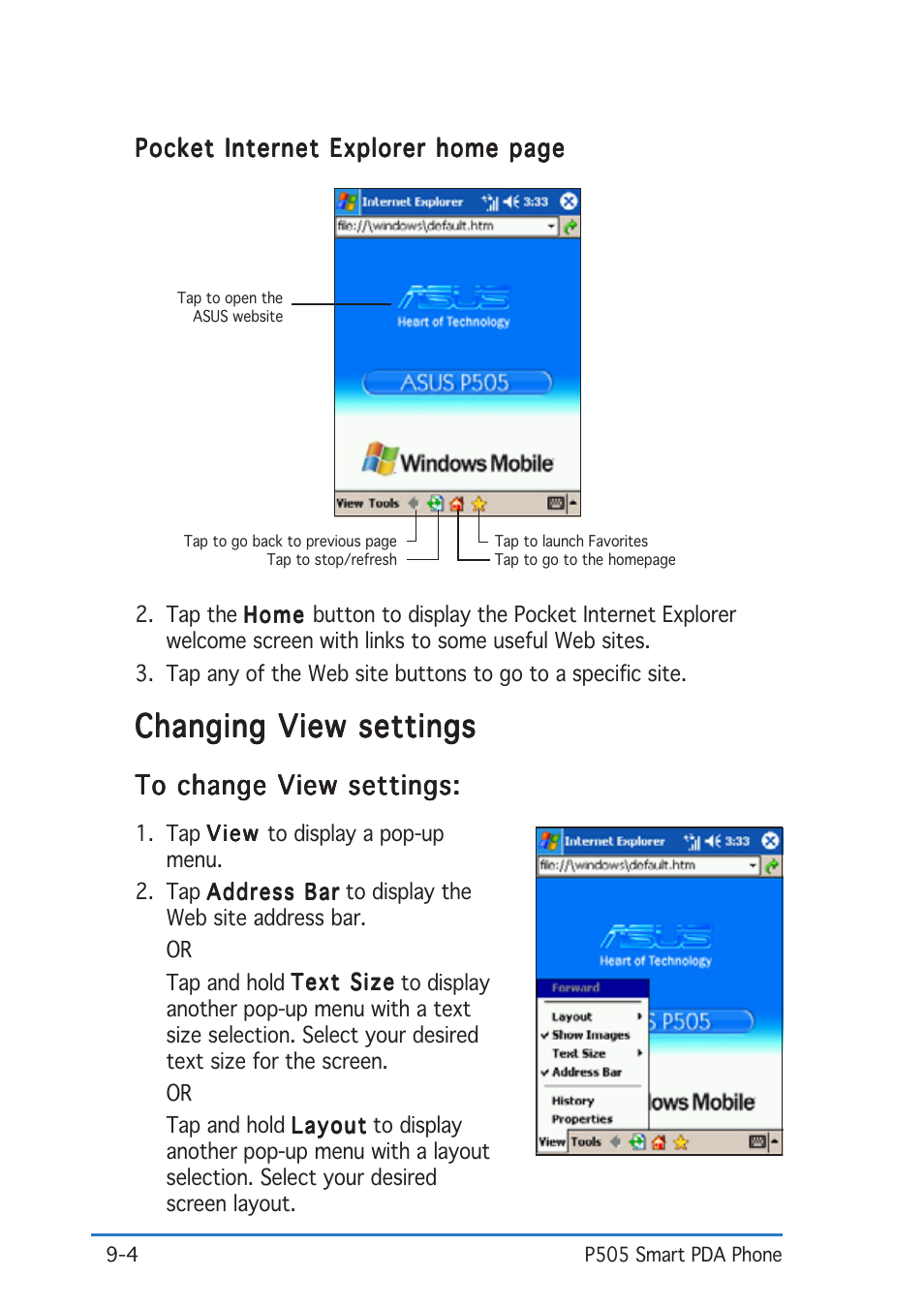 Changing view settings | Asus P505 User Manual | Page 278 / 326