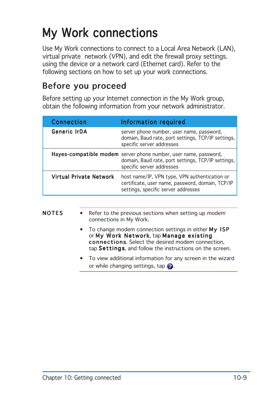 My work connections, Before you proceed | Asus P505 User Manual | Page 293 / 326