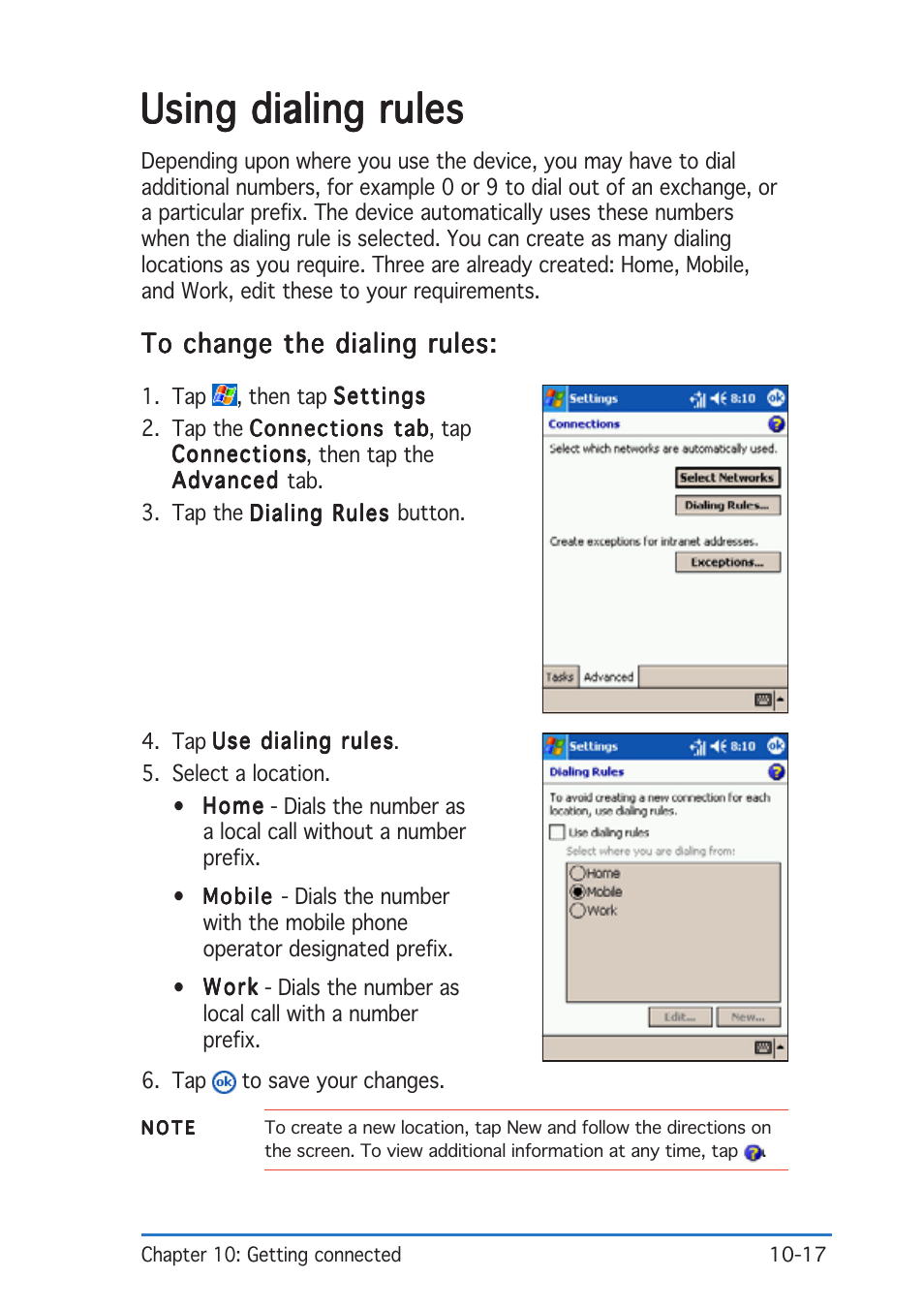 Using dialing rules | Asus P505 User Manual | Page 301 / 326