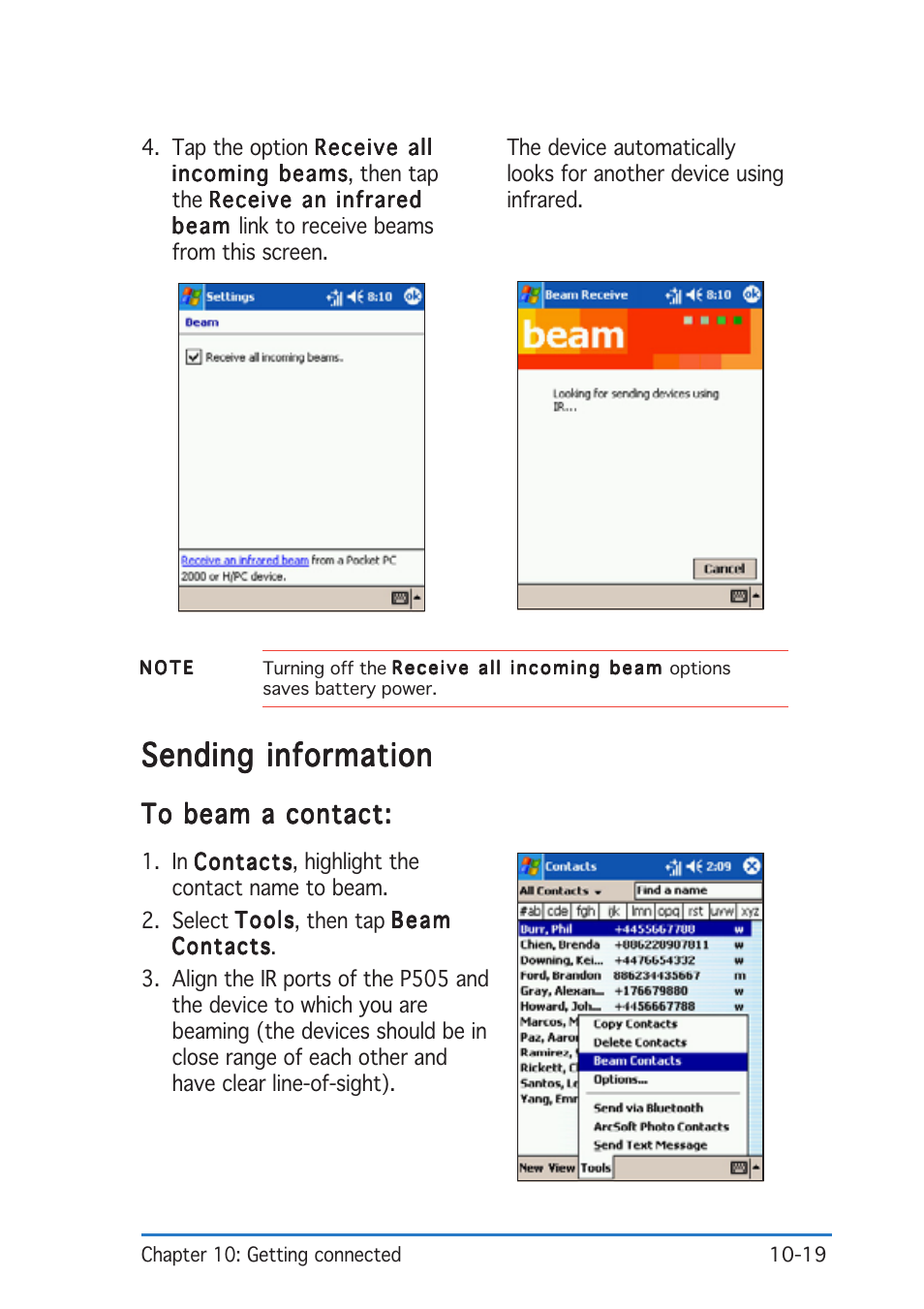 Sending information | Asus P505 User Manual | Page 303 / 326