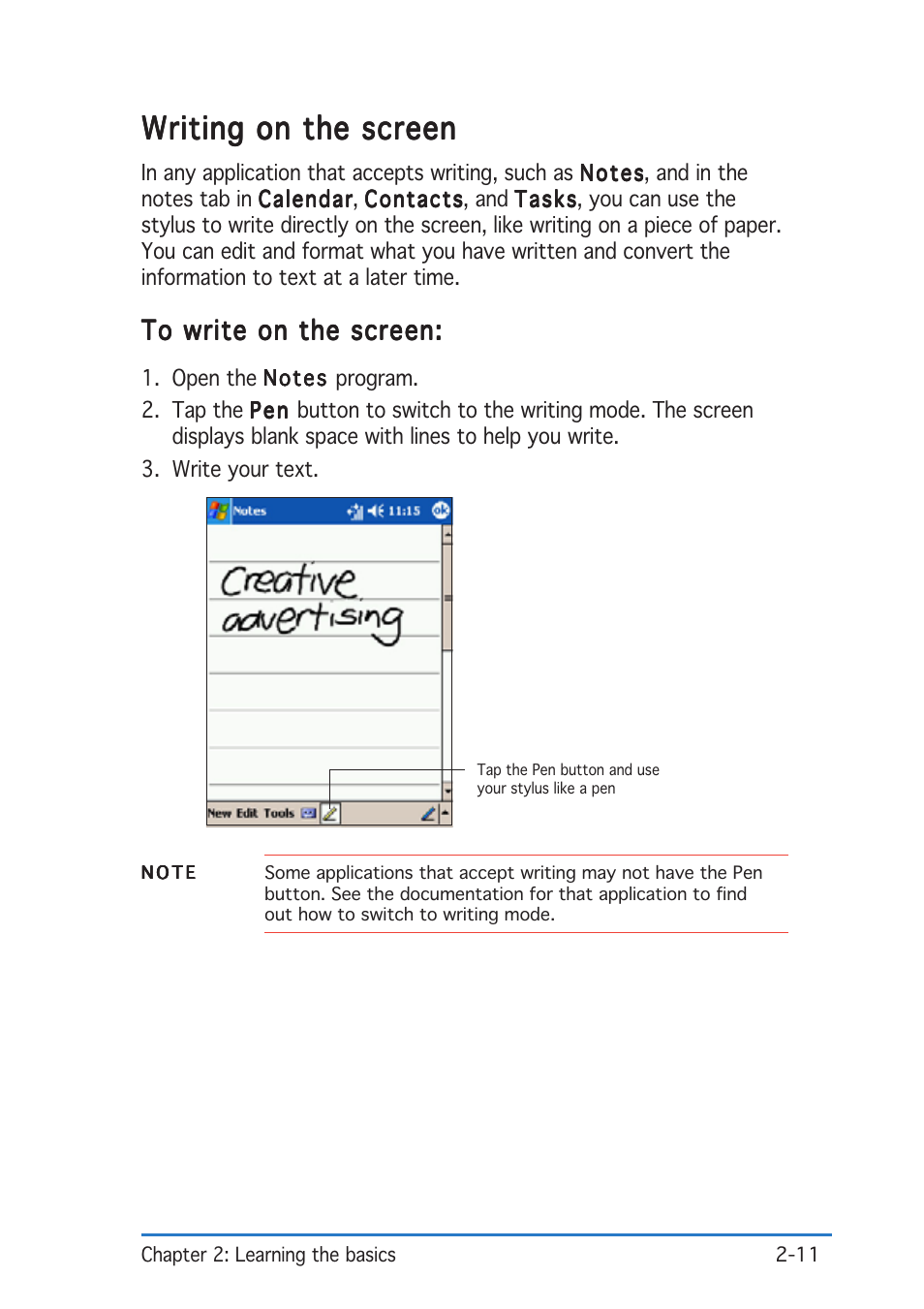 Writing on the screen | Asus P505 User Manual | Page 31 / 326