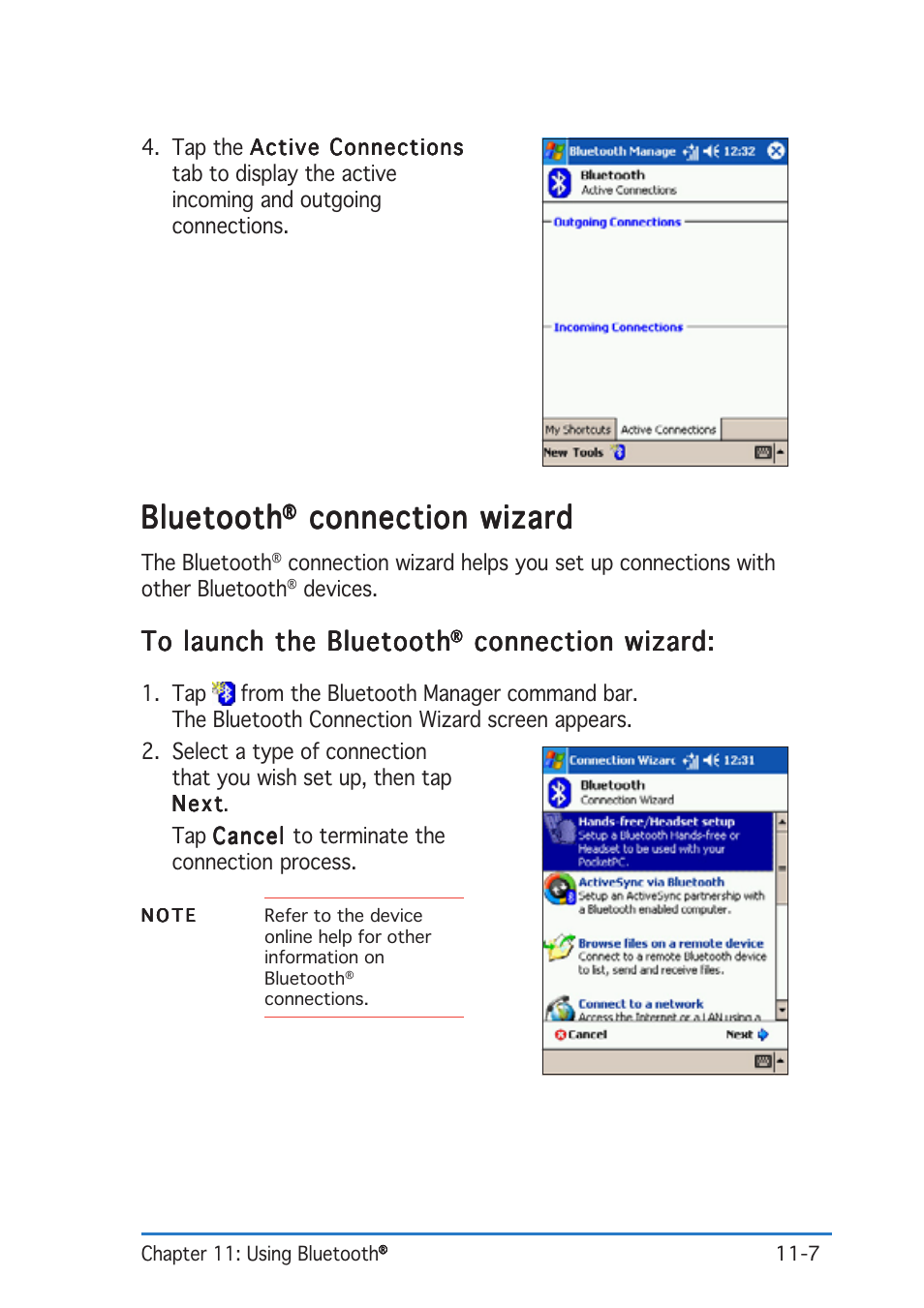 Bluetooth, Connection wizard | Asus P505 User Manual | Page 311 / 326