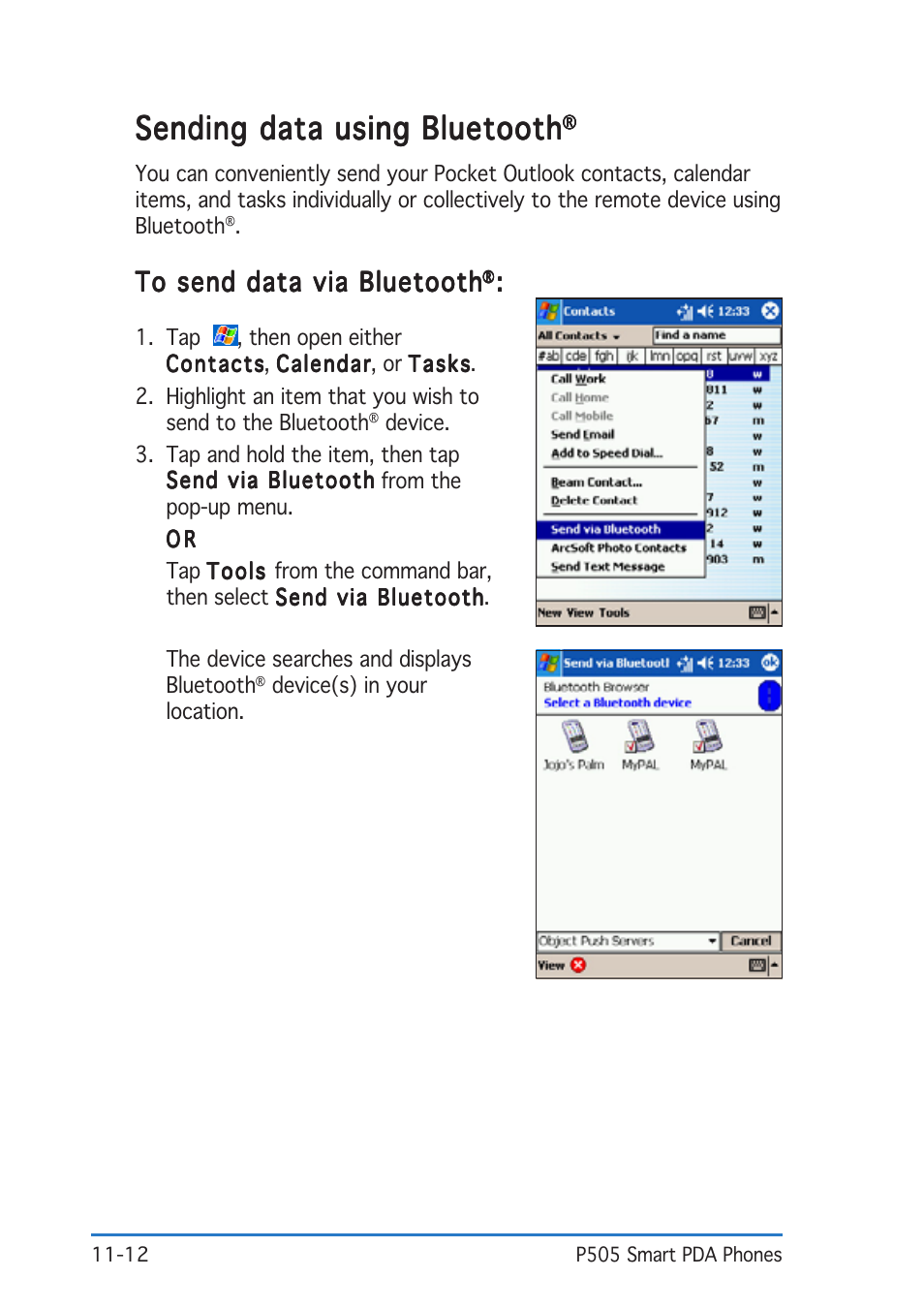 Sending data using bluetooth | Asus P505 User Manual | Page 316 / 326