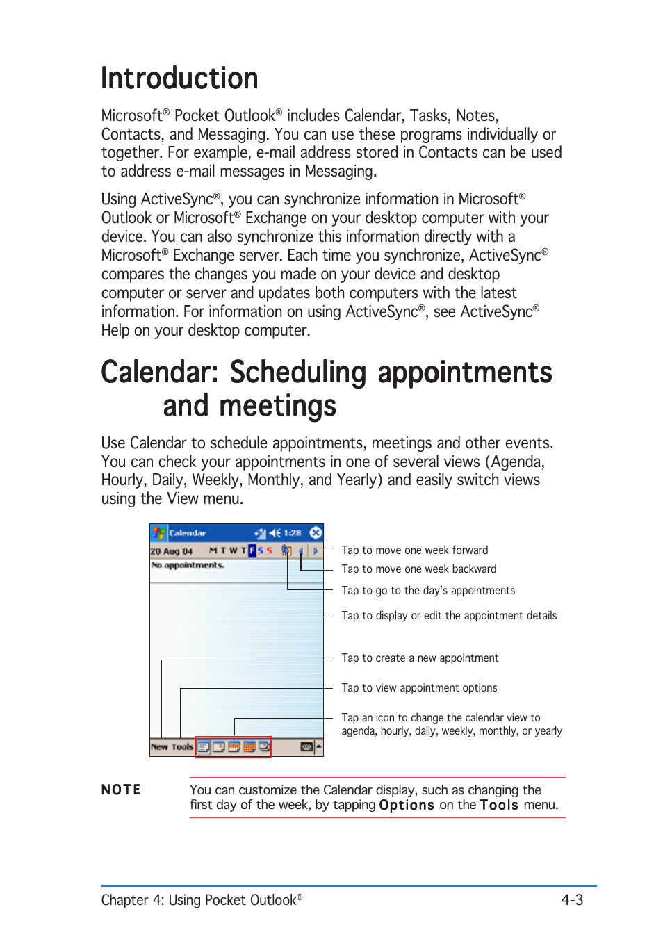 Introduction, Calendar: scheduling appointments | Asus P505 User Manual | Page 81 / 326