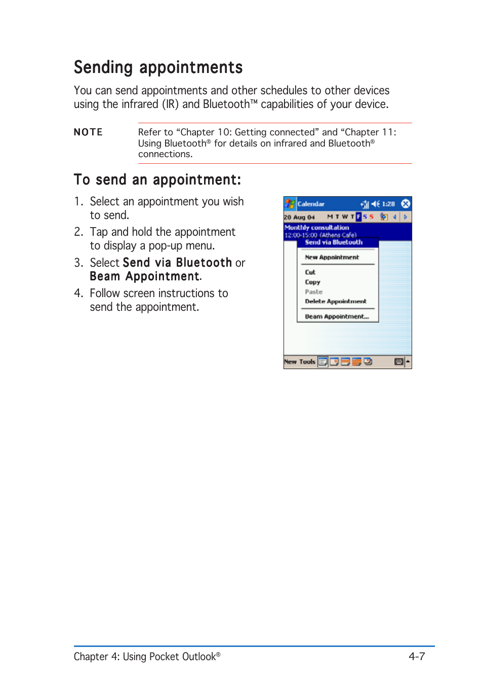 Sending appointments | Asus P505 User Manual | Page 85 / 326