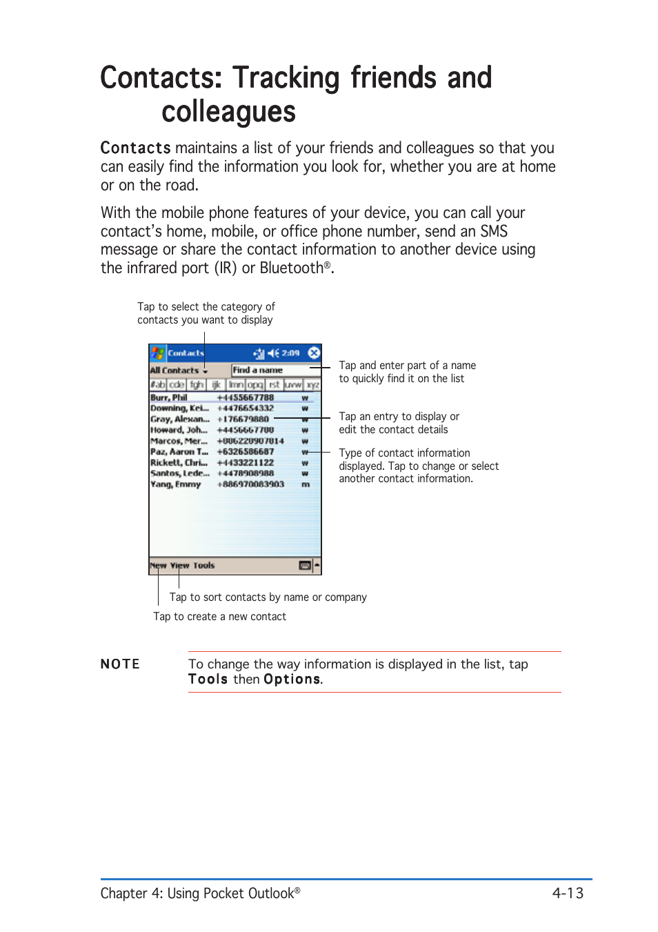 Contacts: tracking friends and | Asus P505 User Manual | Page 91 / 326