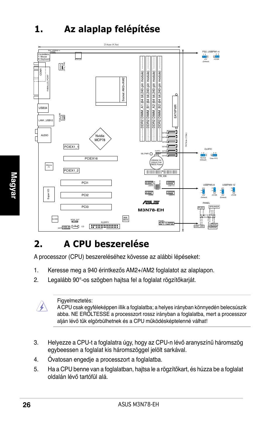 A cpu beszerelése, Az alaplap felépítése, Magyar | Asus m3n78-eh, M3n78-eh | Asus M3N78-EH User Manual | Page 26 / 38