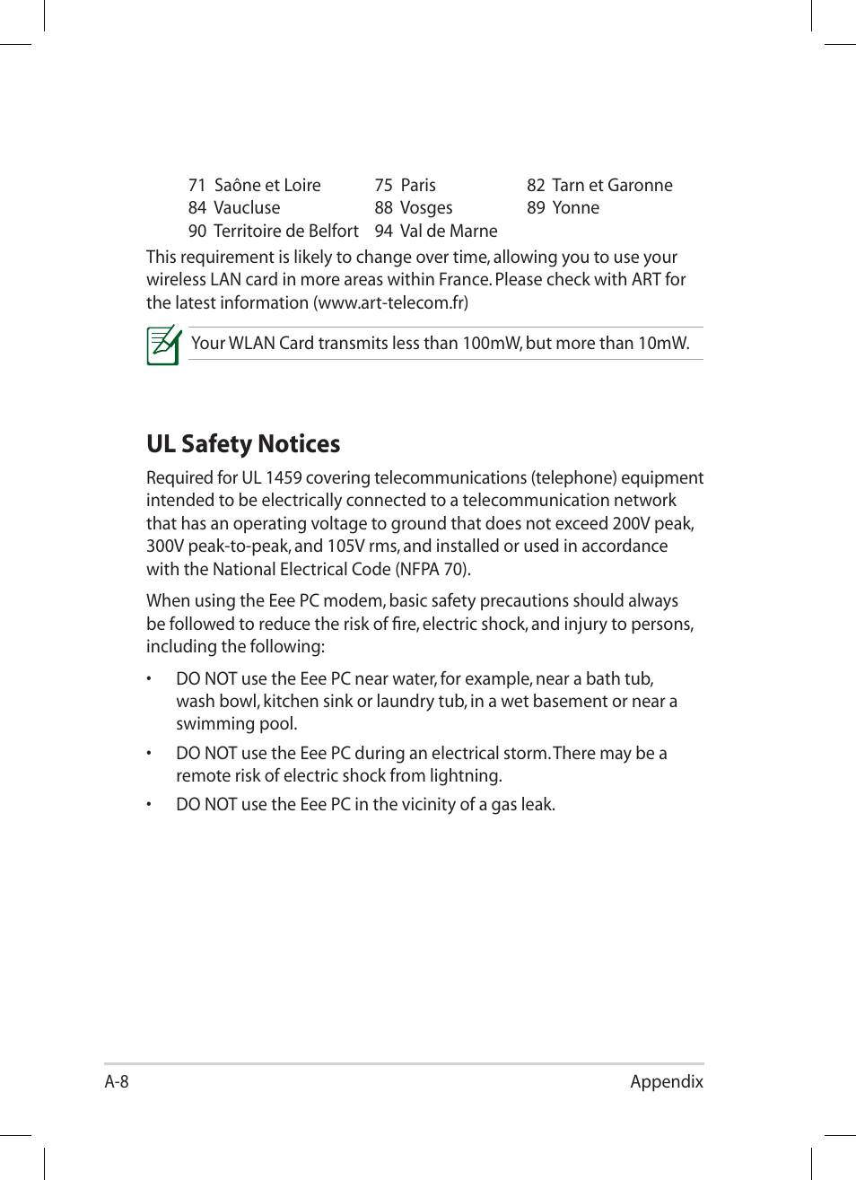 Ul safety notices | Asus Eee PC 1008P User Manual | Page 60 / 66