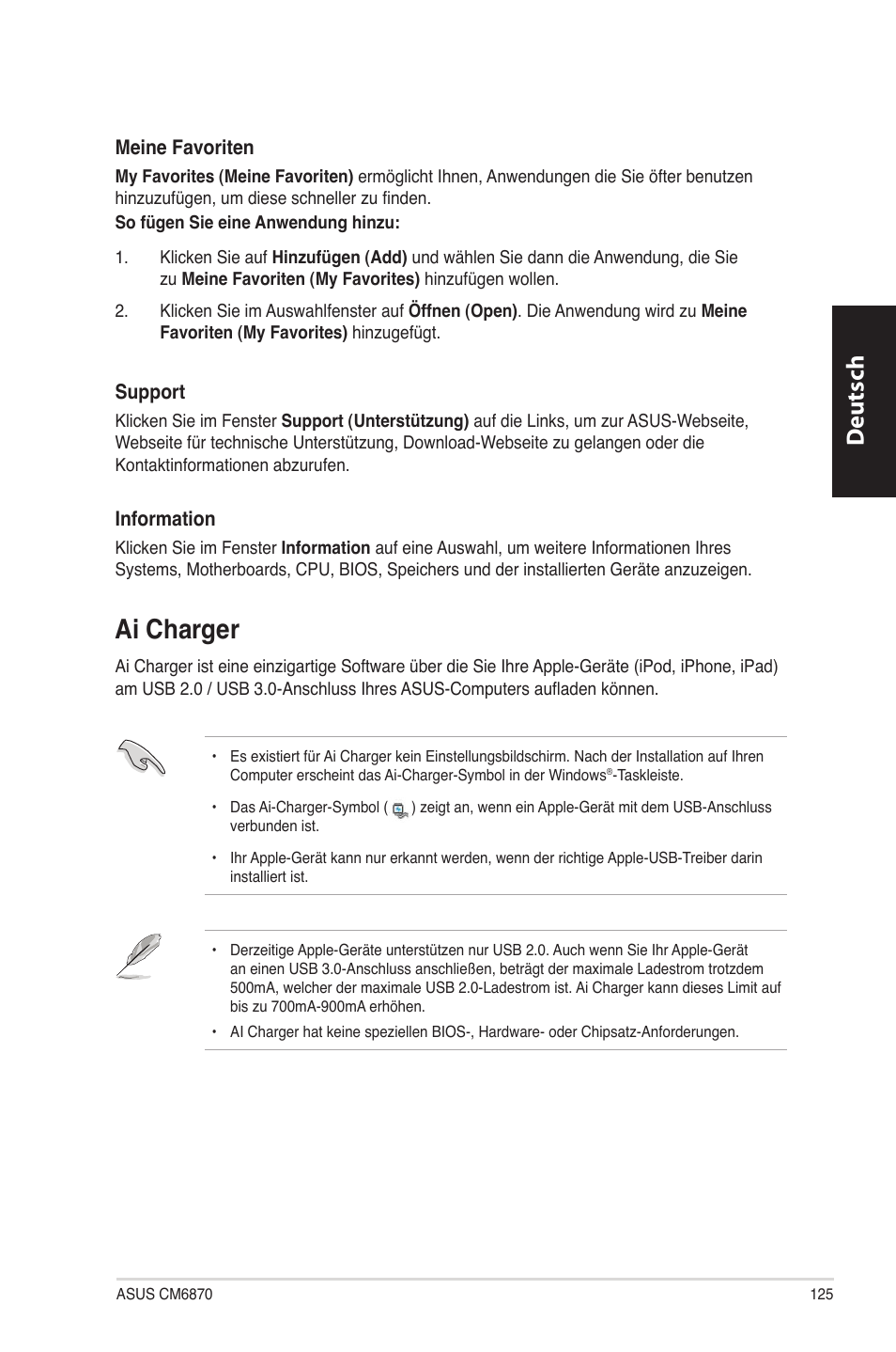 Ai charger, Ai charger 5, Ai.charger | Deutsch d eutsch | Asus CM6870 User Manual | Page 127 / 494