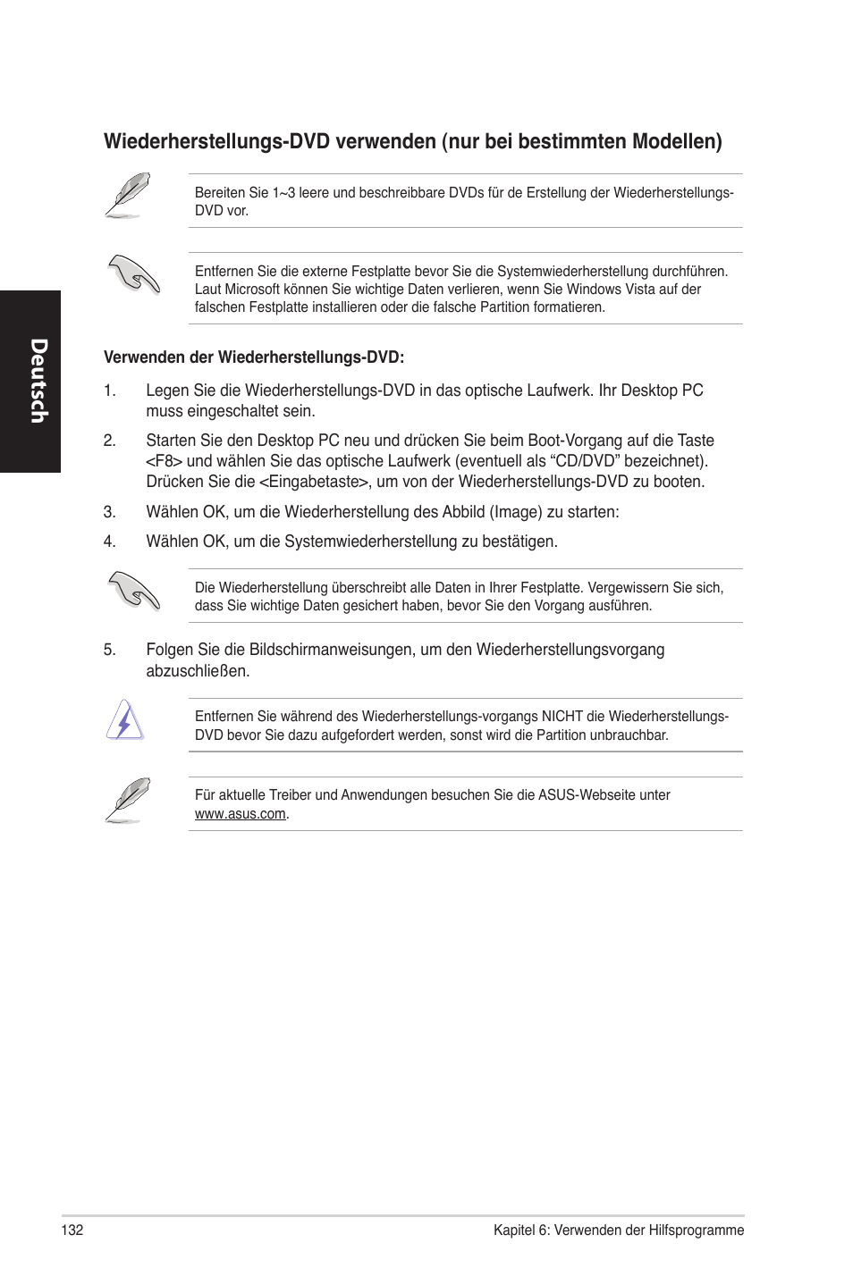 Deutsch d eutsch | Asus CM6870 User Manual | Page 134 / 494