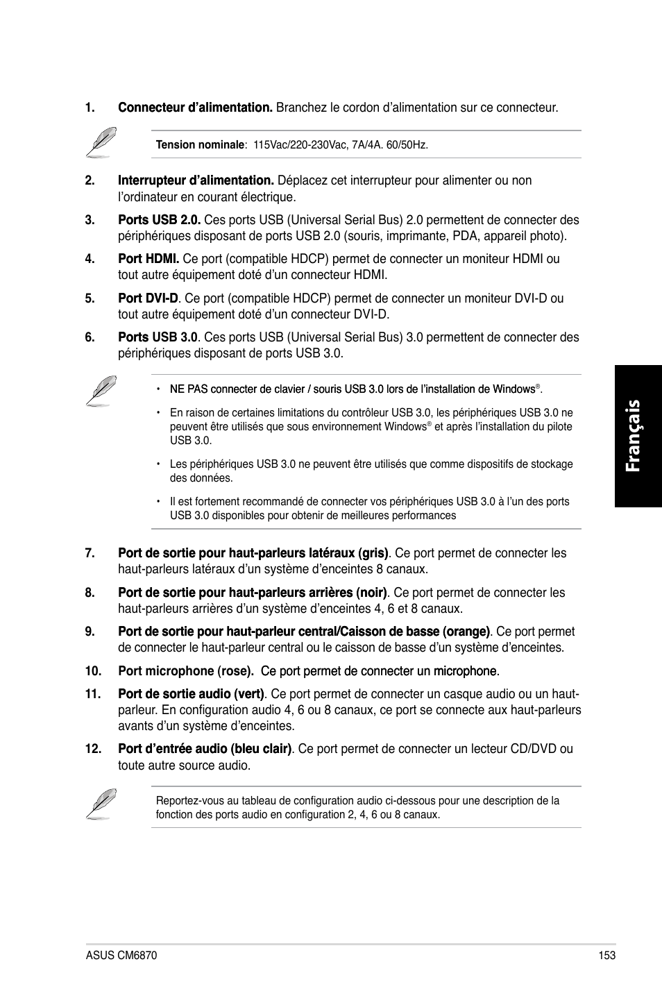 Fr anç ais fr anç ais | Asus CM6870 User Manual | Page 155 / 494