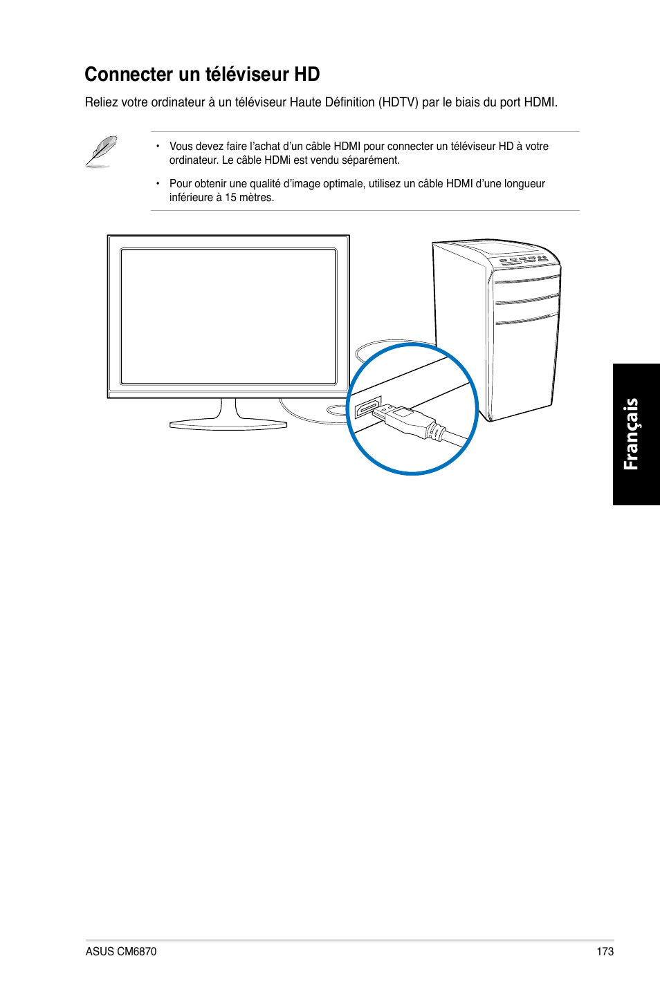 Connecter un téléviseur hd, Fr anç ais fr anç ais, Fr anç ais fr anç ais connecter un téléviseur hd | Asus CM6870 User Manual | Page 175 / 494