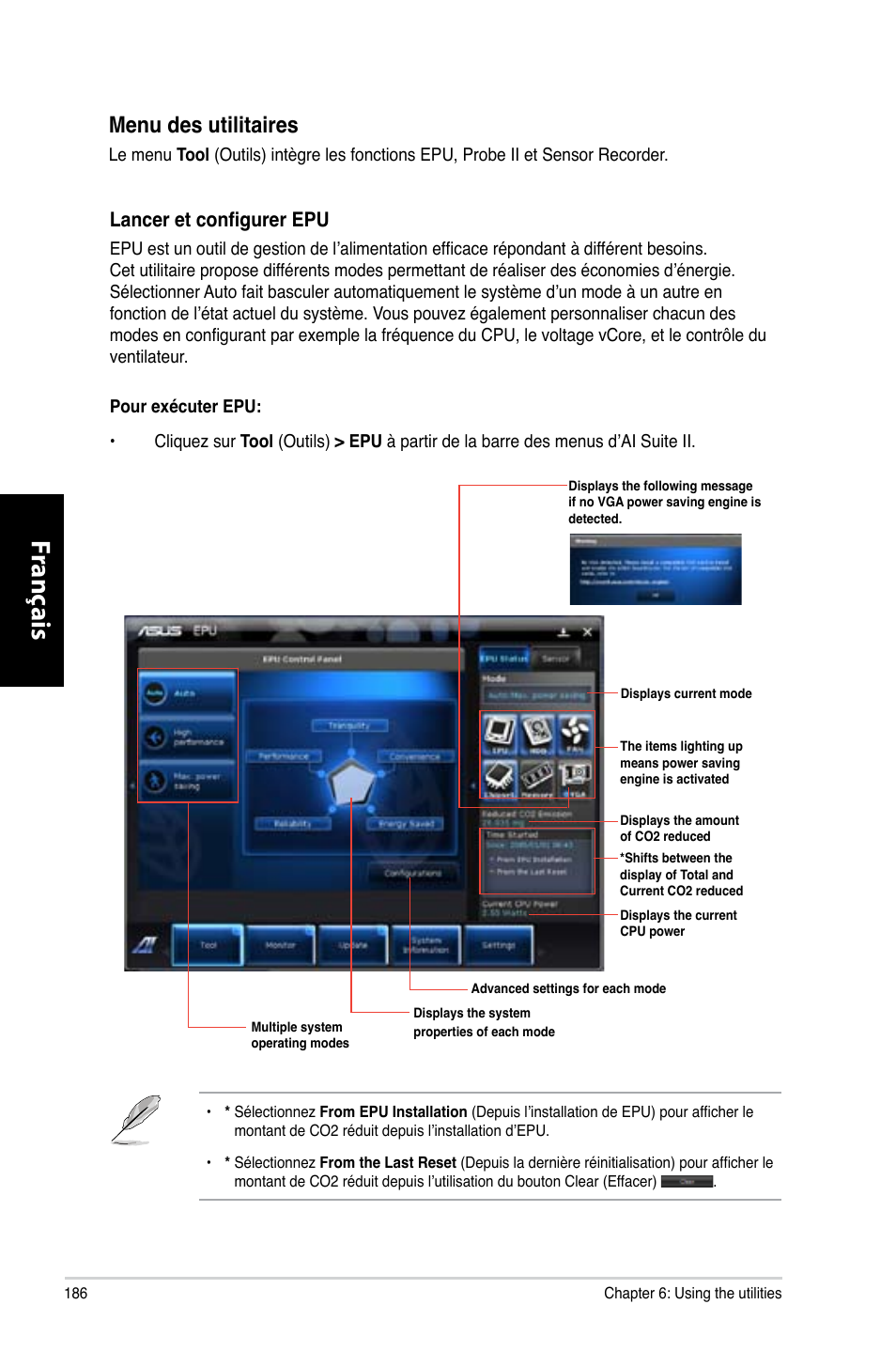 Fr anç ais fr anç ais fr anç ais fr anç ais, Menu des utilitaires | Asus CM6870 User Manual | Page 188 / 494