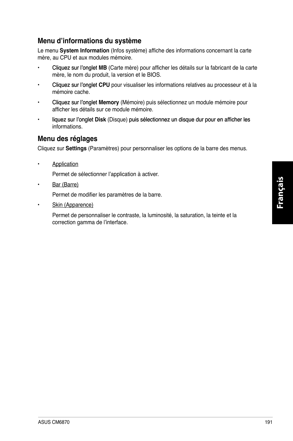 Fr anç ais fr anç ais | Asus CM6870 User Manual | Page 193 / 494