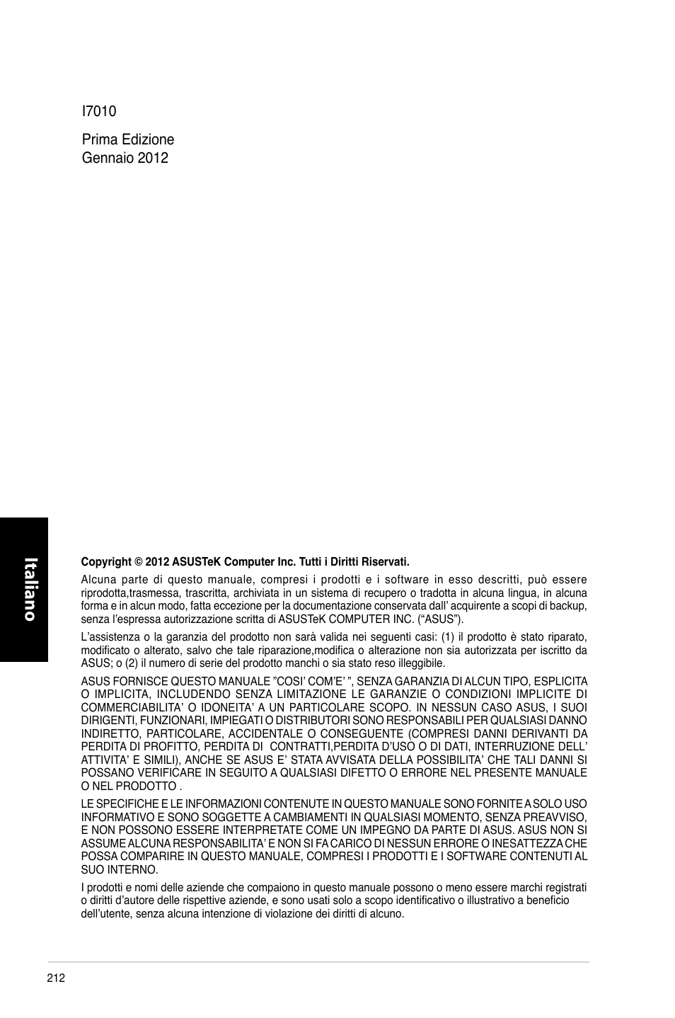 Italiano | Asus CM6870 User Manual | Page 214 / 494