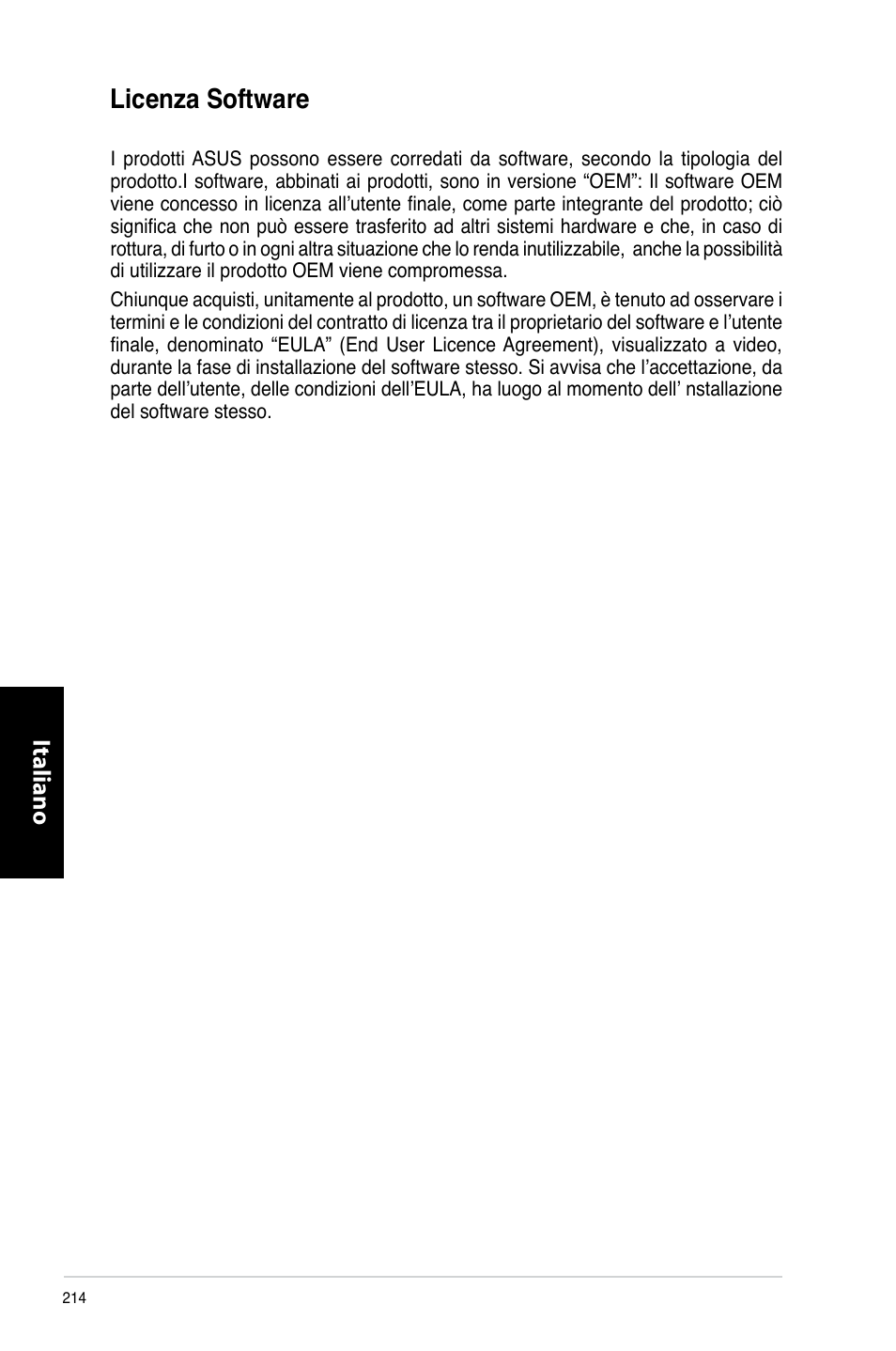 Licenza software, Italiano | Asus CM6870 User Manual | Page 216 / 494