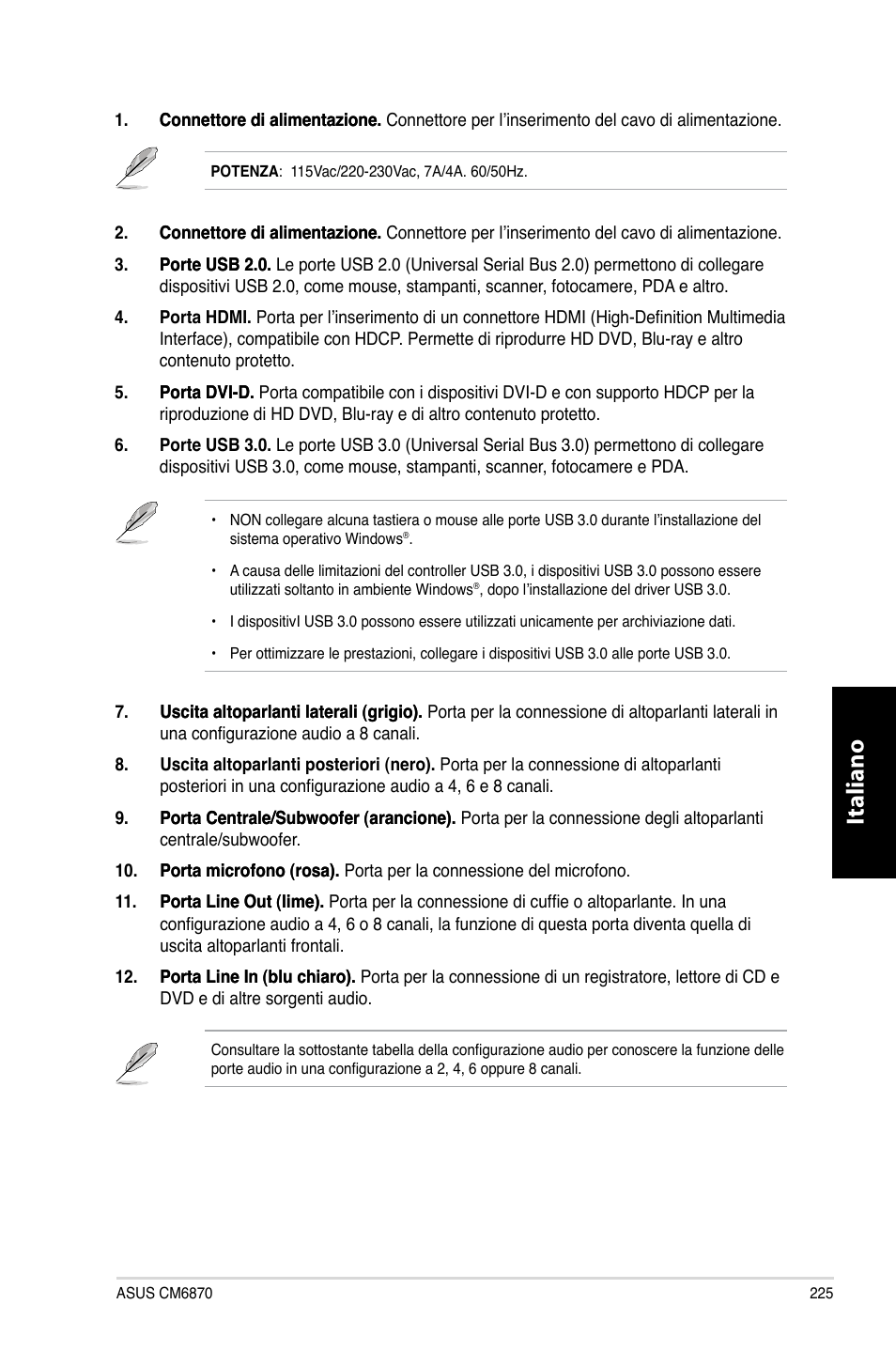 Italiano | Asus CM6870 User Manual | Page 227 / 494