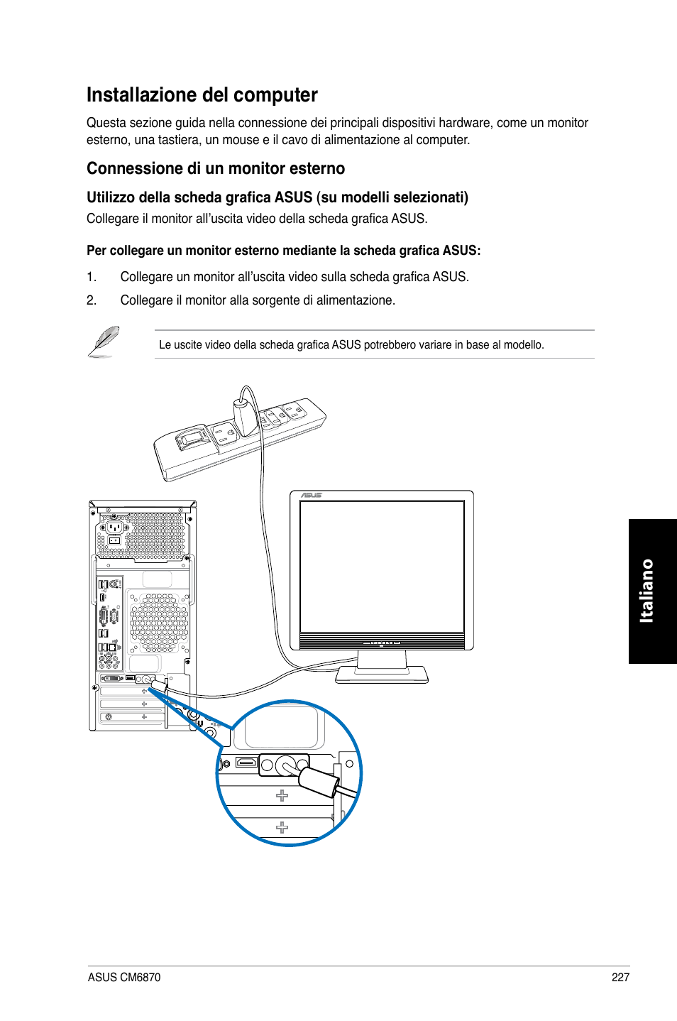 Installazione del computer, Italiano | Asus CM6870 User Manual | Page 229 / 494