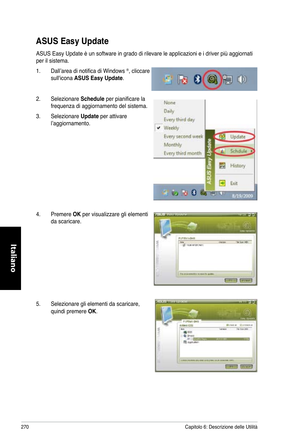 Asus easy update, Italiano | Asus CM6870 User Manual | Page 272 / 494