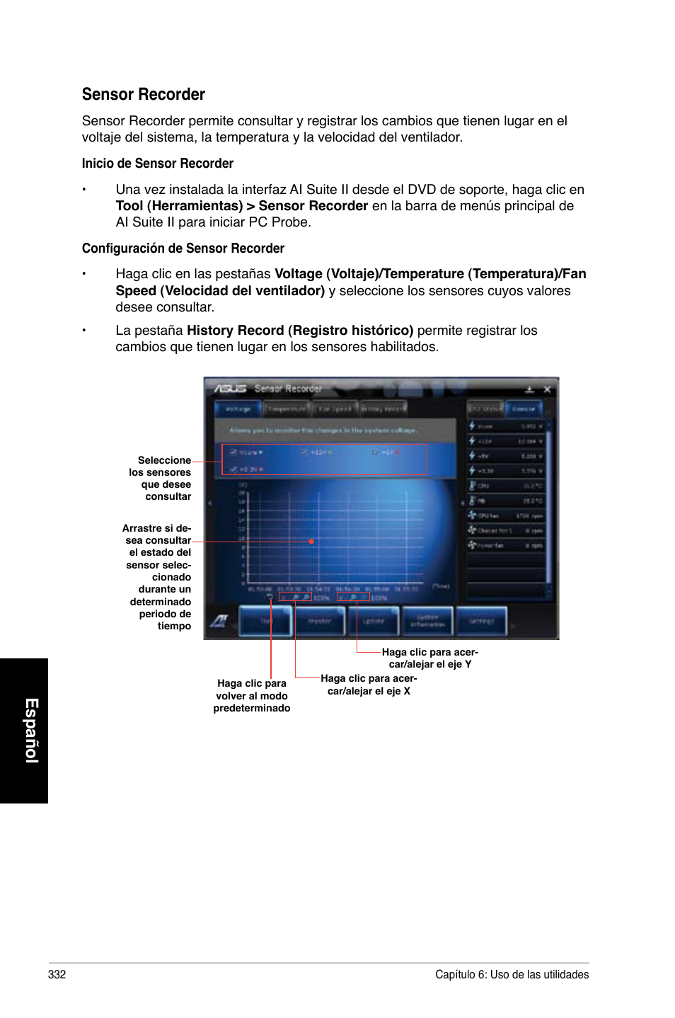 Español, Español sensor recorder | Asus CM6870 User Manual | Page 334 / 494