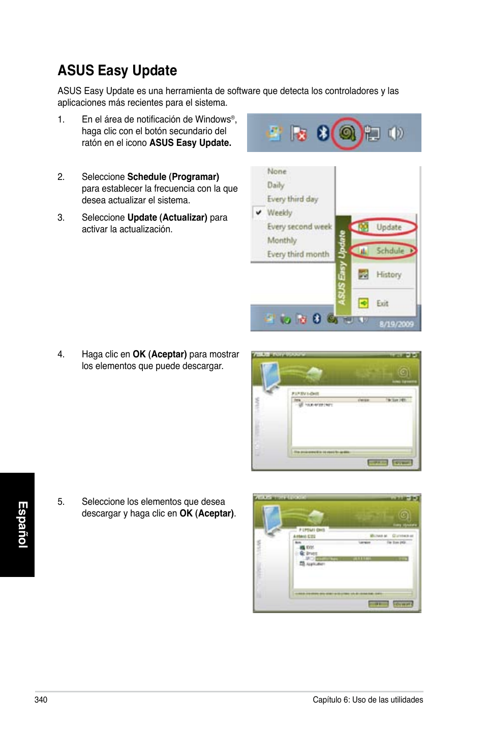 Asus easy update, Español | Asus CM6870 User Manual | Page 342 / 494